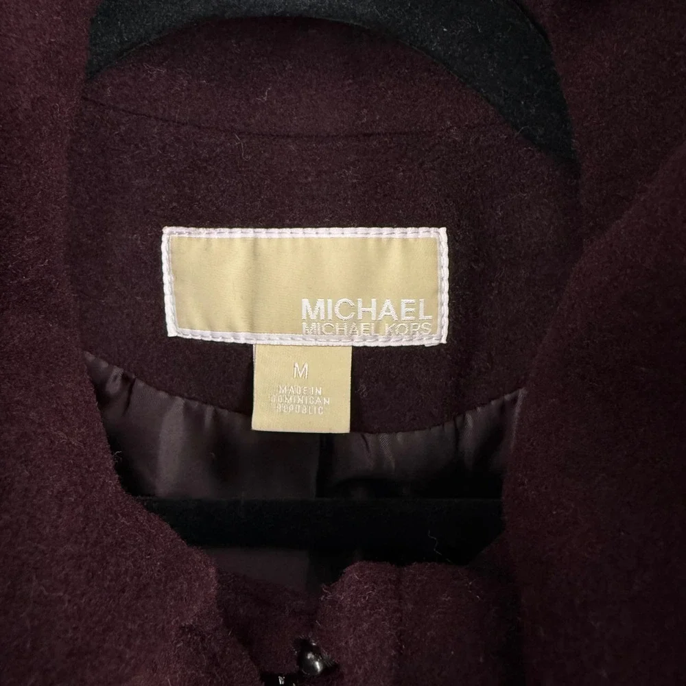 Michael Kors Womens Burgundy Wool Blend Funnel Neck Military Coat Medium RN79675